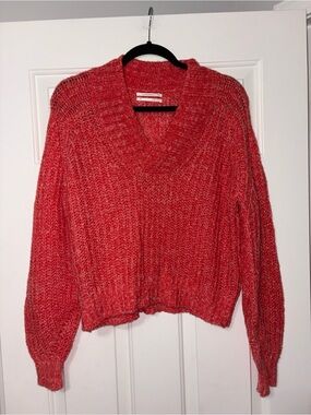 Anthropologie Coral Red Scoop-Neck Chunky Knit Sweater